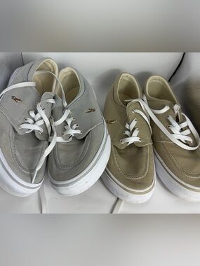 Bundle 2 Polo Ralph Lauren Faxon X Men's Beige / gray Canvas Lace-Up Sneaker 10